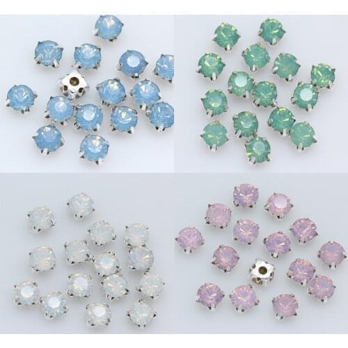 100pc 4mm Sew on Opal crystal Rhinestone Flatback Diamante Diy Decorative Silver Cup Claw 4-holes Sewing Beads Clothes Craft