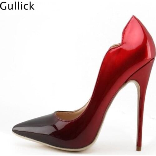 Newest Women Concise Ultra High Heels Mixed Colors Pumps Gradient Slip On Black Red Pointed Toe Gladiator Woman Banquet Shoe