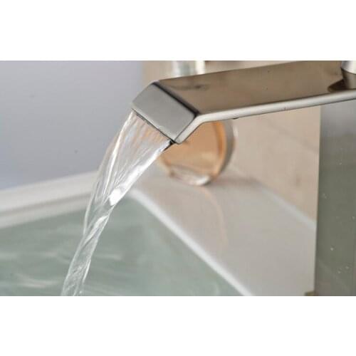 Vidric Bathroom Basin Faucets Nickel Brush Waterfall Spout Deck Mounted Single Handle Faucet Hot Cold Water Mixer Taps