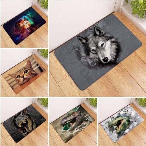 Wolfhead Dinosaur Head Pattern Flannel Home Decoration Carpet Indoor Rectangular Door Pad Absorbing Water