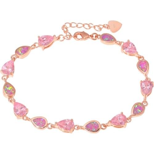 CiNily Created Pink White Fire Opal Multicolor Stone Silver Plated Wholesale Women Jewelry Engagement Chain Bracelet OS664-OS665