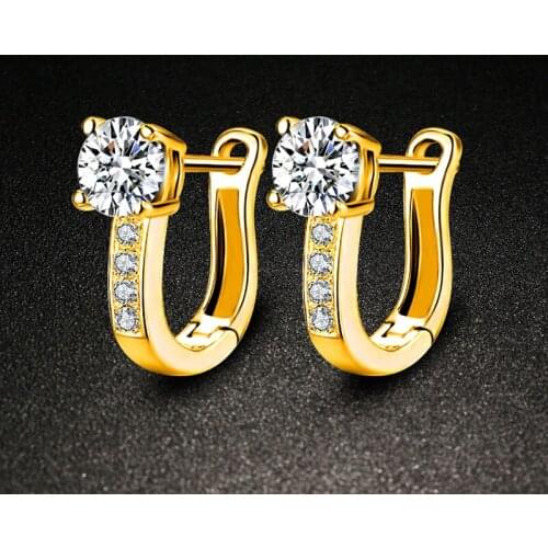 Womens Fashion Luxury Hoop Earrings Crystal Shiny AAA Zirconia Stone Stud U-Shape Golden Charming Earring Piercing Hoops Gifts