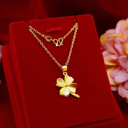 Pendant Necklaces for Women Clover Chain Necklaces Real Yellow Gold Plated Women Necklaces Party Wedding Engagement Jewelry
