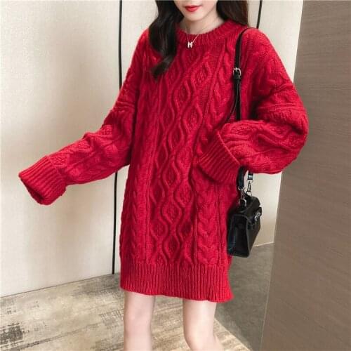 Winter 2020 Korean Version Loose Versatile Medium Long Style Foreign Style Twist Knitted Bottoming Shirt Fashion Long Sleeves