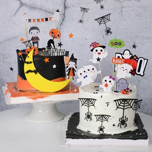 1 set Halloween Cake Topper Dessert Table Dessert Dress Up Party Bat Trick Treat Witch Cake Topper for DIY Party Favors