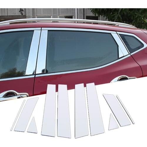 10Pcs Mirror Window Pillar Posts Trim For Nissan Qashqai J11 2015 2016 2017 2018 2019 Chrome Garnish Accent Stainless Cover