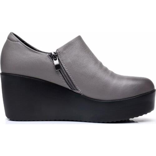 2020 Wedges Women Shoe Spring Autumn Slip-On High Heels Round Toe Genuine Leather Casual Ladies Platform Shoes Woman