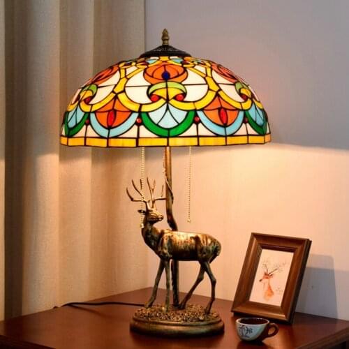 40cm European classic luxury creative living room bedroom bedside table lamp Tiffany retro glass Baroque deer table lamp