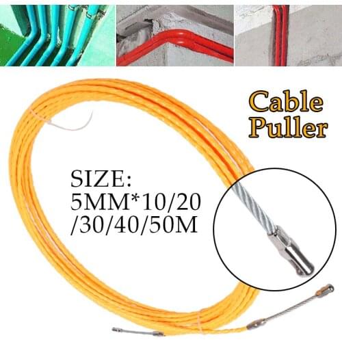 5mm 10M-50M Yellow Cable Puller Fish Tape Cable Fiberglass Fish Tape Reel Puller Fiberglass Metal Wall Wire Conduit Accessories