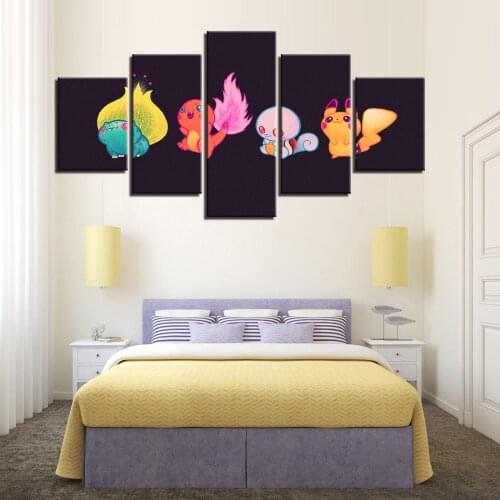5 Pieces Magical Monsters Canvas Painting Colorful Animals Posters Pokemon Cartoon Wallpaper Anime Picture Home Kid Room Decor