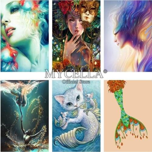 5d Diy Diamond Painting Cross Stitch Mermaid Needlework Full Round Diamond Embroidery Rhinestone Mosaic Home Decor Crafts Gift