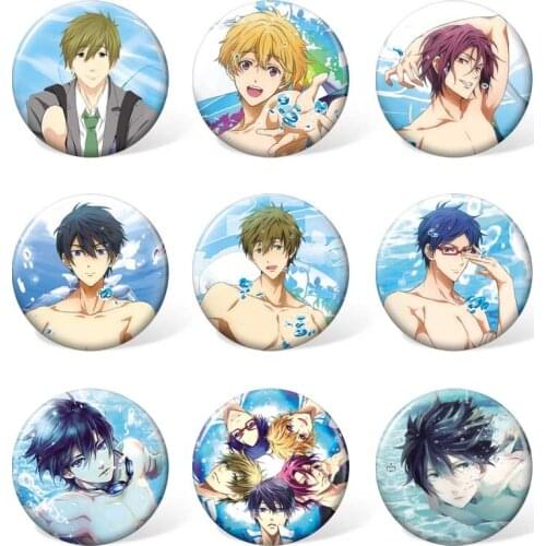 9pcs/set ) Free-iwatobi Swim Club Anime Backpack Accessories Nanase Haruka Fashion Brooch for Boy and Girl Cartoon Badge