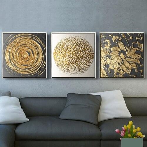 Abstract Square Modern Golden Gray Element Art Print Poster Wall Canvas Painting Mural Decoration for Living Room Bedroom Decor