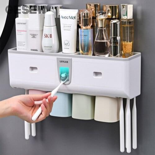 GESEW Multifunction Toothbrush Holder With Storage Box Automatic Toothpaste Squeezer For Bathroom Home Bathroom Accessories Sets