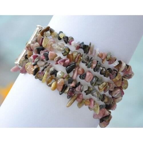 FREE SHIPPING>>>@@ > 09378 5strands pink yellow brown Tourmaline detritus bracelet