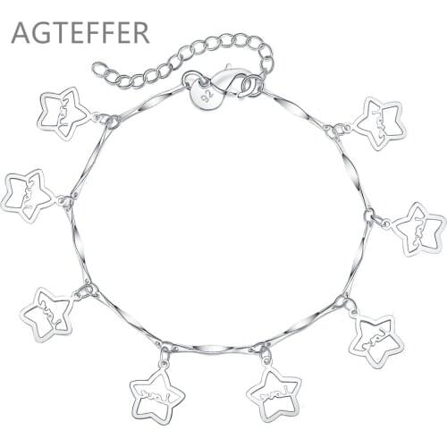 AGTEFFER 925 Sterling Silver Star Pendant Bracelet For Women Fashion Wedding Engagement Party Charm Jewelry