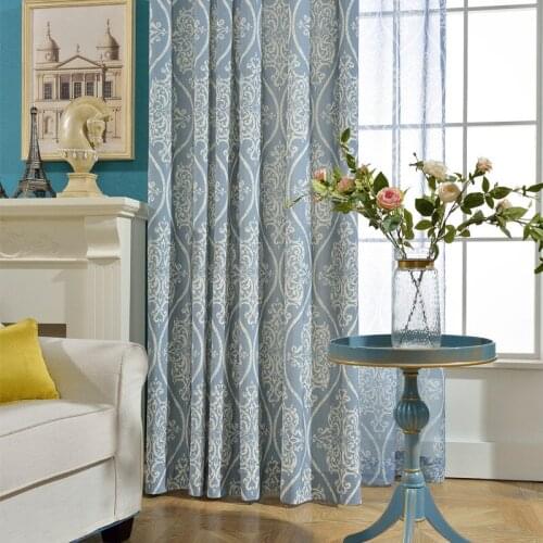 Boutique Blue Curtains for Living Room Bedroom Study Nordic Polyester Cotton Printing Environmental Protection Curtains Tulle
