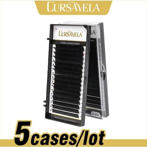 Cursavela Eyelash Extension 5 Case/lot Individual Lashes Split Tips Ellipse Eyelash Extension 16 Row Class Soft Grafting Eyelash