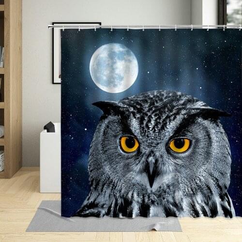 Animal Owl Night Late Shower Curtain Moonlight Starry Sky Background Bathroom Bathtub Home Decorative Cloth Machine Washable Set