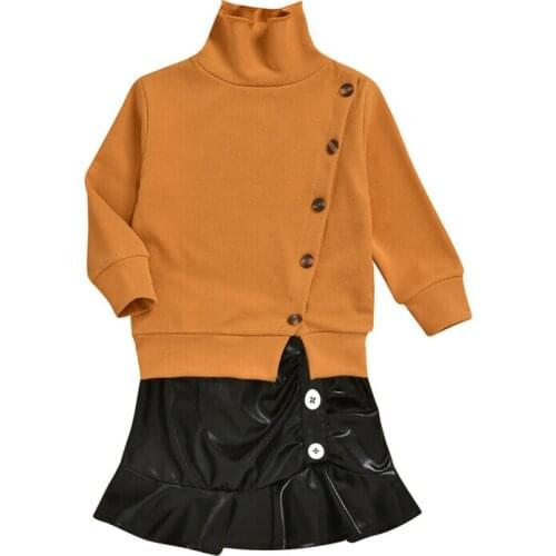 Modish Toddler Baby Girls Kids Sets Sweater Short Leather Skirt Autumn Infants Long Sleeve Autumn Clothes Clothings Sunsuits New