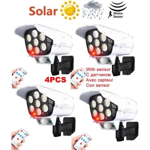 4pcs remote solar fake monitor dummy camera Light Outdoor powered Lamp PIR Motion Sensor Street wall porch Path Sunlight for Gar