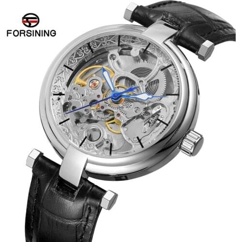 FORSINING Automatic Mechanical Men Wristwatch Military Sport Male Clock Top Brand Luxury Leather Skeleton Hollow Man Watch 017