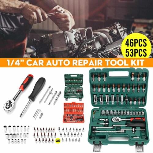 53Pcs Car Repair Tool 1/4-Inch Socket Set Car Repair Tool Ratchet Spanner Wrench Socket Set Torque Wrench Combo Tools Kit