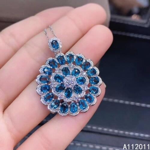 KJJEAXCMY Fine Jewelry 925 Sterling Silver inlaid Natural blue topaz Female Miss Girl Woman elegant gemstone Pendant Necklace