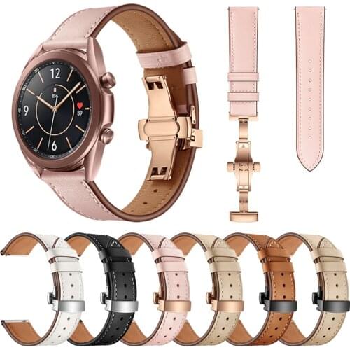 Butterfly button Leather strap For Samsung Galaxy Watch 3 41mm 45mm Active 2 40mm Smartwatch band Watchband Replace Bracelet