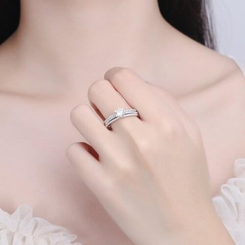 Sterling Silver 925 Moissan Diamond Two-in-One Changeable Ring Row Ring 0.5ct Moissanite Fine jewelry Valentines Day Gift JE-01