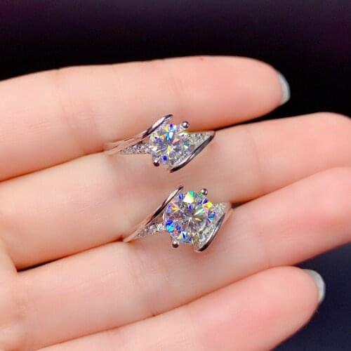 S925 Pure silver Bull head Mosan Diamond ring with 8 hearts and 8 arrows cut D color VVS1 clarity engagement ring