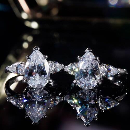 18K Au750 White Gold Women Wedding Party Engagement Ring 1 2 3 4 5 Carat Water Drop Pear Moissanite Diamond Ring Elegant Trendy