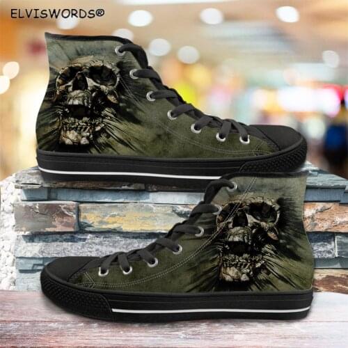 ELVISWORDS Sugar Skull Design Casual Males High Top Sneakers Breathable Mens Vulcanized Shoes Classic Canvas Flats for Man