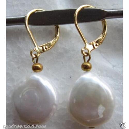 Huge AAA+ 12-14 mm South Sea White Baroque Pearl Earrings 14k/20 GOLD
