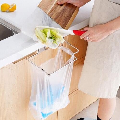 Kitchen Hanging Trash Rack Portable Stainless Steel Garbage Bag Holder Towel Storage Rack Cabinet Rubbish Bag Kitchen Organzier
