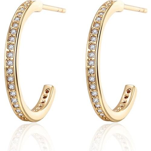 New Fashion C-shape Cubic Zirconia Small Hoop Earrings for Women Gold CZ Round Circle Earrings Temperament Jewelry Gifts