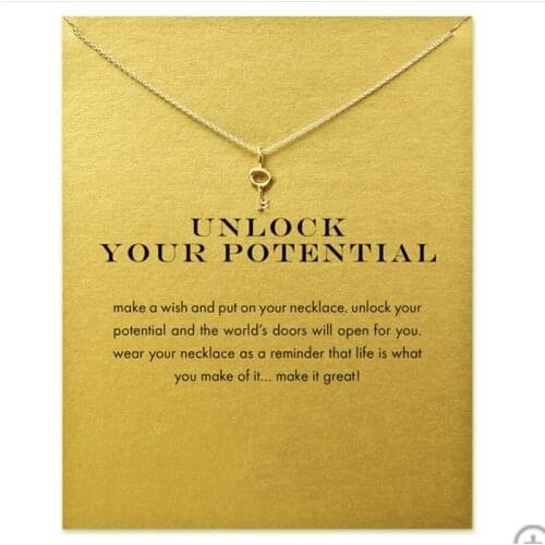 Fashion Gold Color Key Pendant Necklace Women Minimalist Clavicle Chain Choker Necklaces Unlock Your Potential Gift Card