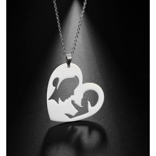 My Shape Monther Baby Kids Heart Pendant Necklaces Choker for Women Gold Silver Color Stainless Steel Jewelry Mothers Day Gift