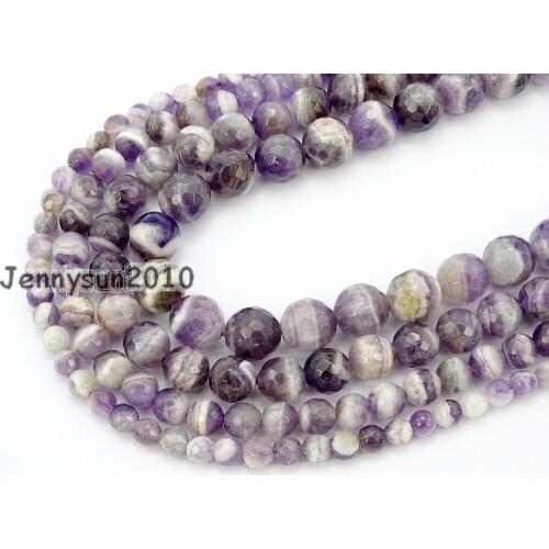 Natural Dog Tooth Ame-thyst Gems Stone Faceted Round Beads 15'' 4mm 6mm 8mm 10mm Strand for Jewelry Making Crafts 5 Strands/Pack