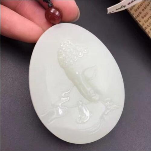 Natural Xinjiang Hetian jade white jade Buddhism Sakyamuni Buddha 42 * 54 * 8mm with certificate