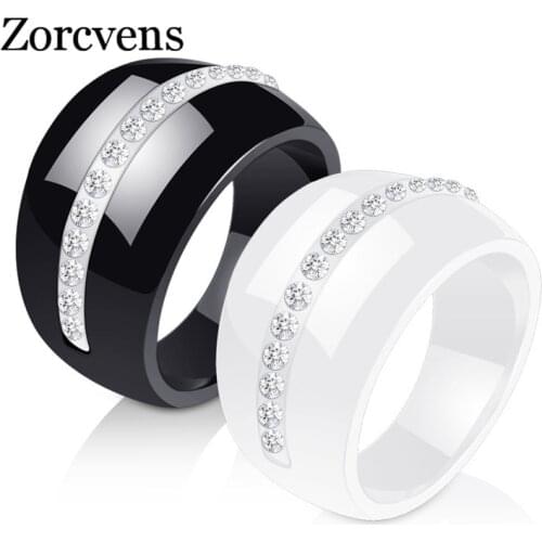 ZORCVENS 2020 New Big Clear Black And White Ceramic Crystal Luxury Ring For Women Fashion Jewelry