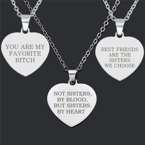 Friendship Gift For Women Girls Not Sisters By Blood But Sisters By Heart Engraved Necklace Stainless Steel Pendant Necklace