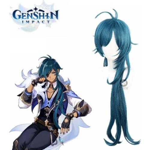 Game Genshin Impact Kaeya Cosplay Wigs Blue Wavy Long Men Wig Heat Resistant Synthetic Hair Halloween