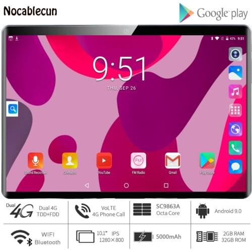 2020 New 10 Inch Android 9.0 Tablet Octa Core 2G RAM 32G ROM Tablets 1280*800 IPS LCD Dual SIM Card 4G Tablet Pc With Free Gifts