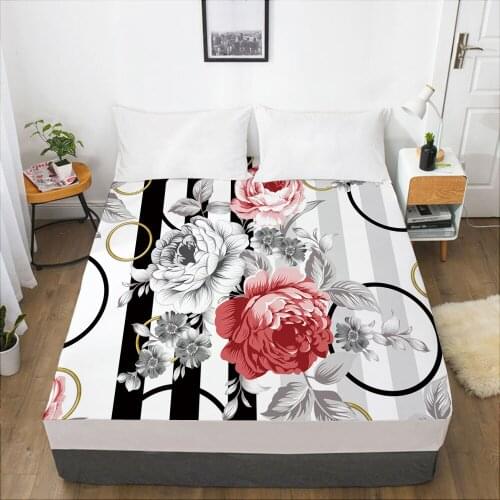 Luxury Elastic fitted sheet bed sheet With An Elastic Band Mattress Cover 150x200/160x200 Bed cover for home Flowers stripe