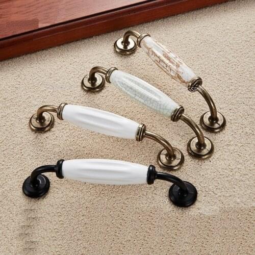 Black Ivory White Kitchen Cabinet Hardware Nordic Style Arc Zinc Alloy Ceramic Dresser Door Knob Drawer Cupboard Handles