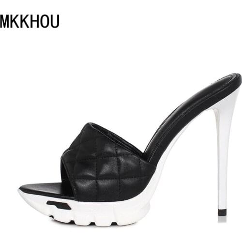 MKKHOU Fashion Sandals Womens New Summer Shoes Youth Sports Comfortable Sole Simple Open Toe Stiletto 12cm High Heel Slippers