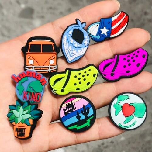 1Pcs Earth Bus Human Kind Cactus Sandals Shoes PVC Shoe Charms Decoration Accessories Clog DIY Wristbands Backpack