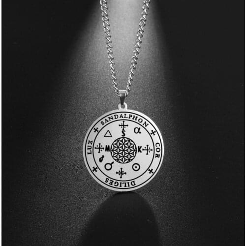 LIKGREAT Archangel Michael Sigil Pendant Necklace Angelic Sandalphon Ambassador of Prayers Stainless Steel Amulet Jewelry