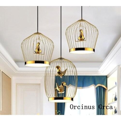 Northern Europe luxury golden birdcage chandelier living room corridor dining room modern art led birdie Iron Chandelier
